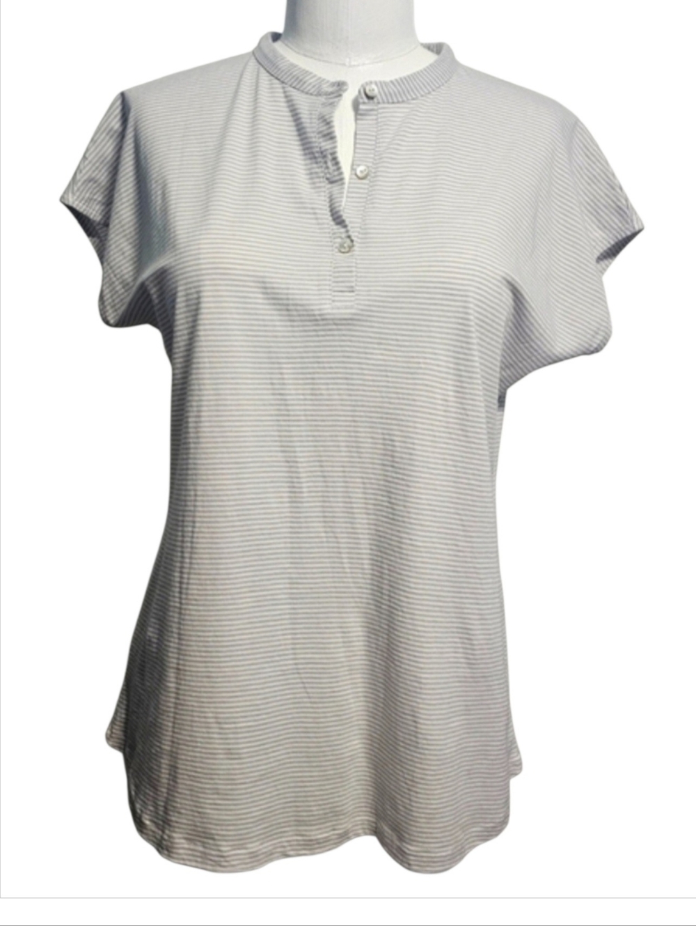 Eileen Fisher Striped Gray/White Short Sleeve Organic Cotton Tunic Oversized XXS